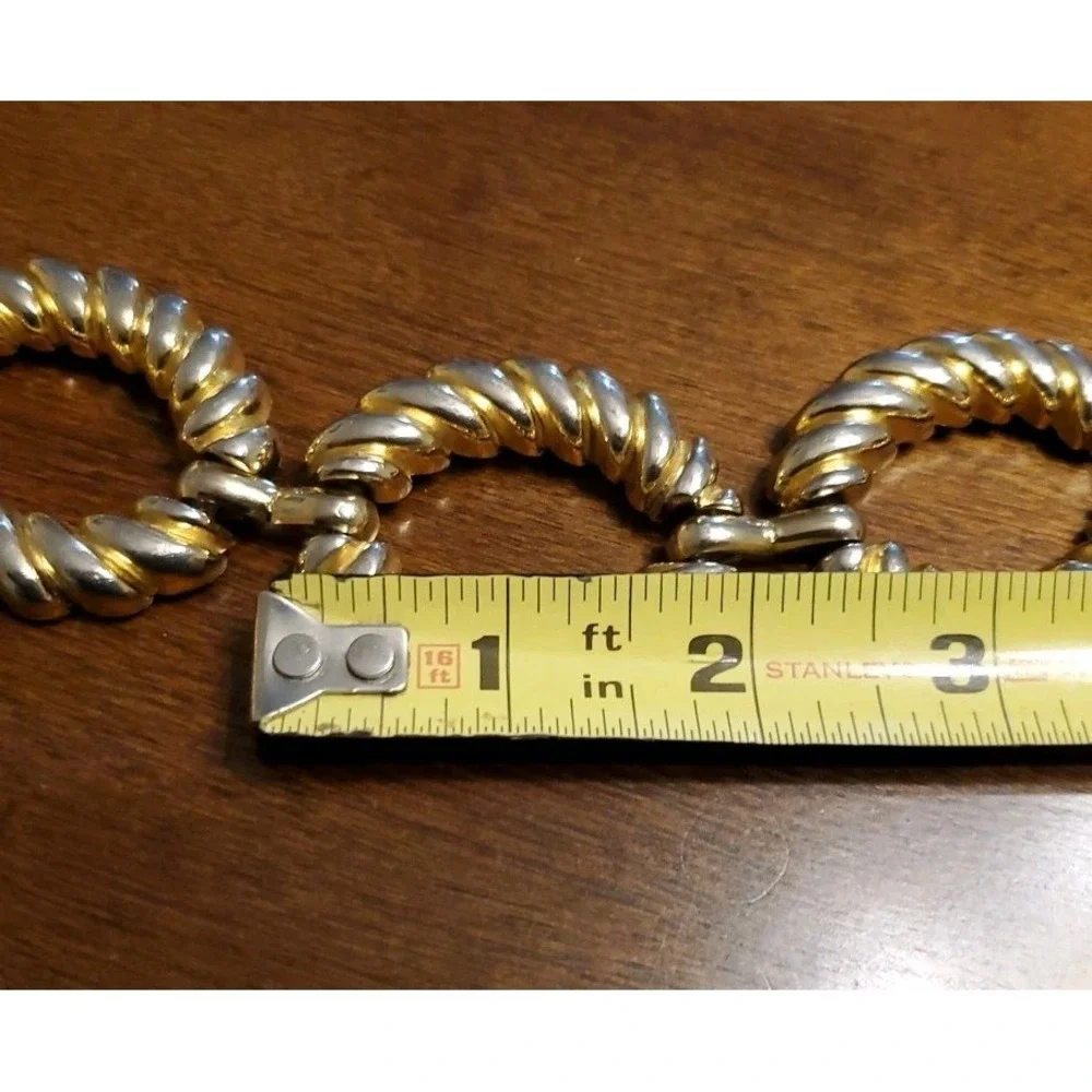 Vintage Womens Waist Belt Chunky Gold & Silver Tone Metal Ribbed Oval Link Chain